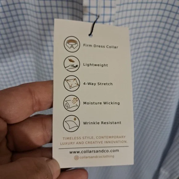 Collars & Co Mens Semi Spread Collar Polo Shirt XL Tall Thin Navy Check Office - Picture 10 of 15